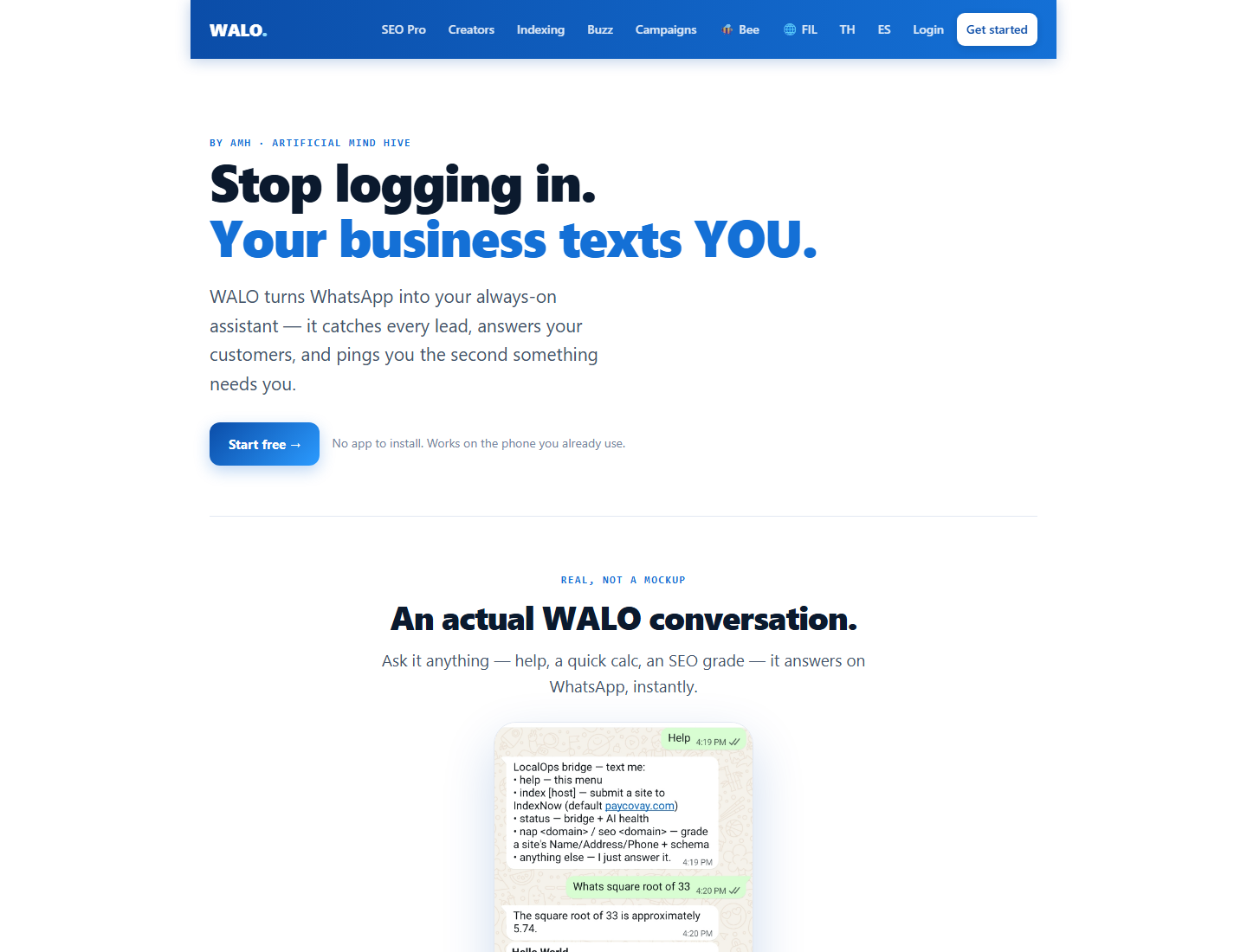 WALO turns the phone into a command surface for business tasks.